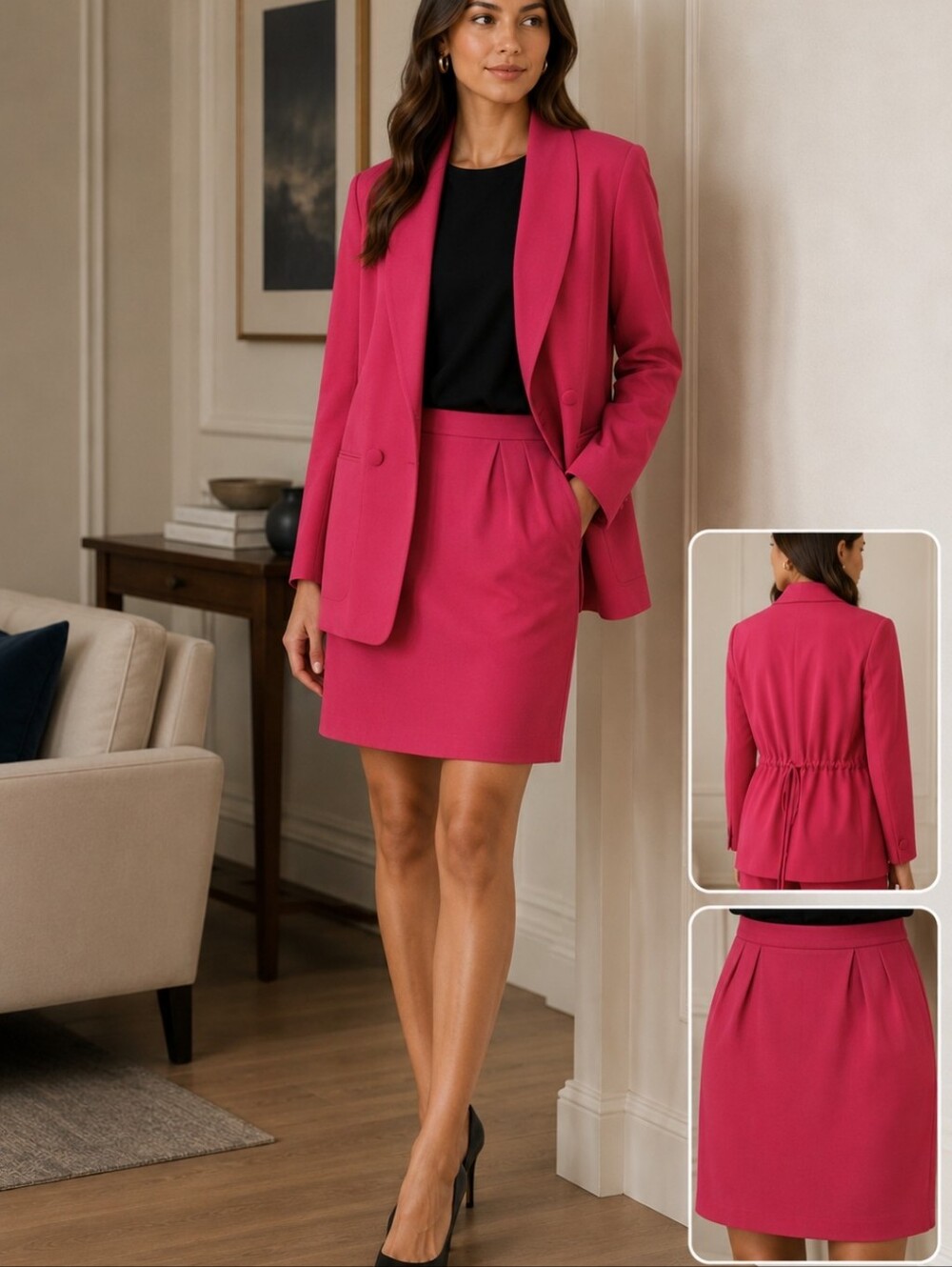 Vintage Jones New York Fushia Wool Crepe Suit  Jacket & Skirt Barbiecore 16